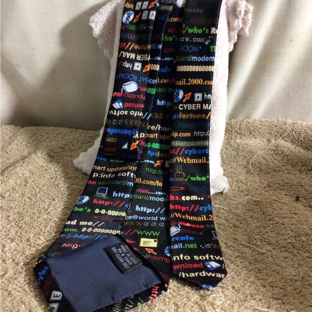 Multicolor Code-Print Men's Tie - Tech Text Pattern - Picture 8 of 12